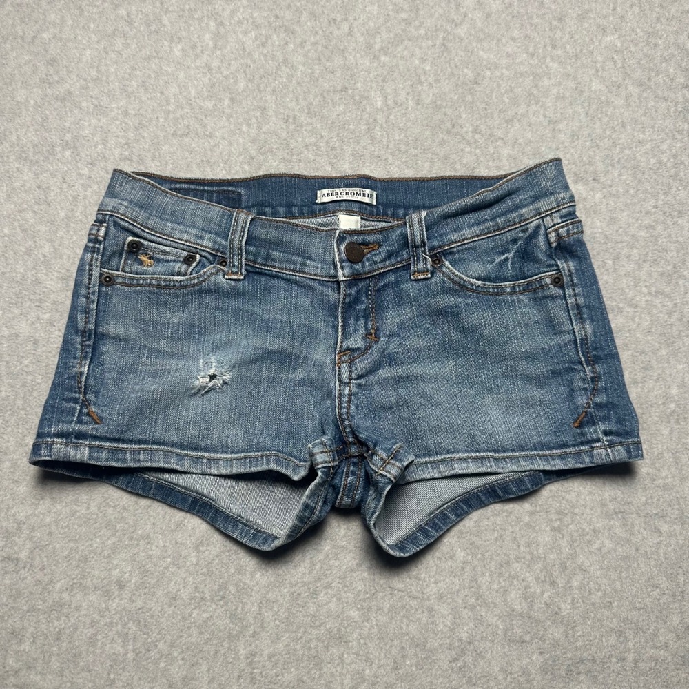 Y2K Abercrombie & Fitch Womens Sz 0 Blue Denim Low Rise Distressed Mini Shorts - Picture 1 of 8